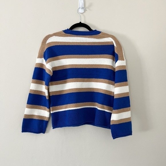 NWT MADEWELL Striped Crewneck Wool Fuzzy Sweater Blue XS - Picture 4 of 5
